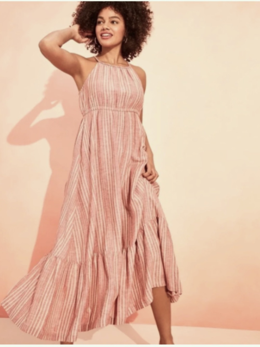 Old Navy | Tiered Maxi w/Braided Halter Neck- Red/White Dobby Striped- Size M